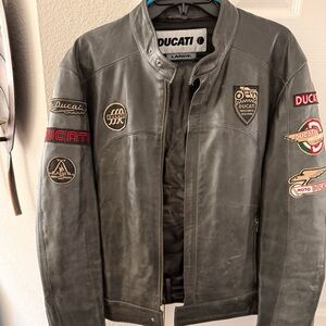 Ducati Men's Gray Leather Bomber Jacket